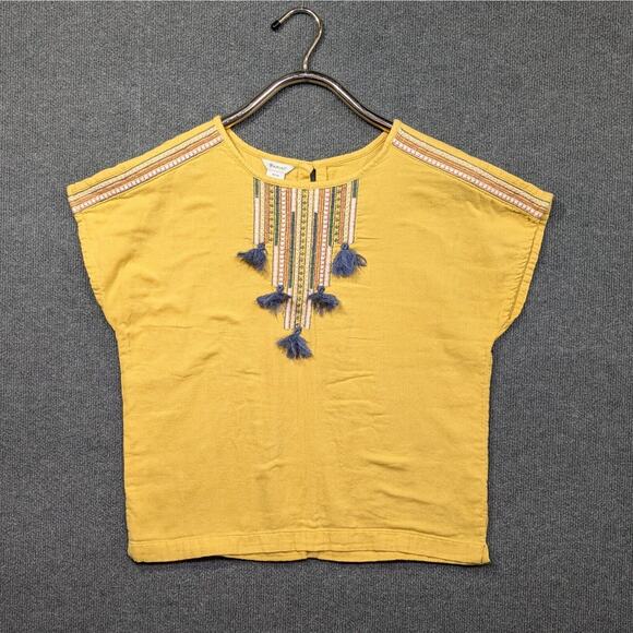 Ariat Mona Top Womens Medium Yellow Embriodered Boho Western Tassals Shirt - Picture 1 of 10